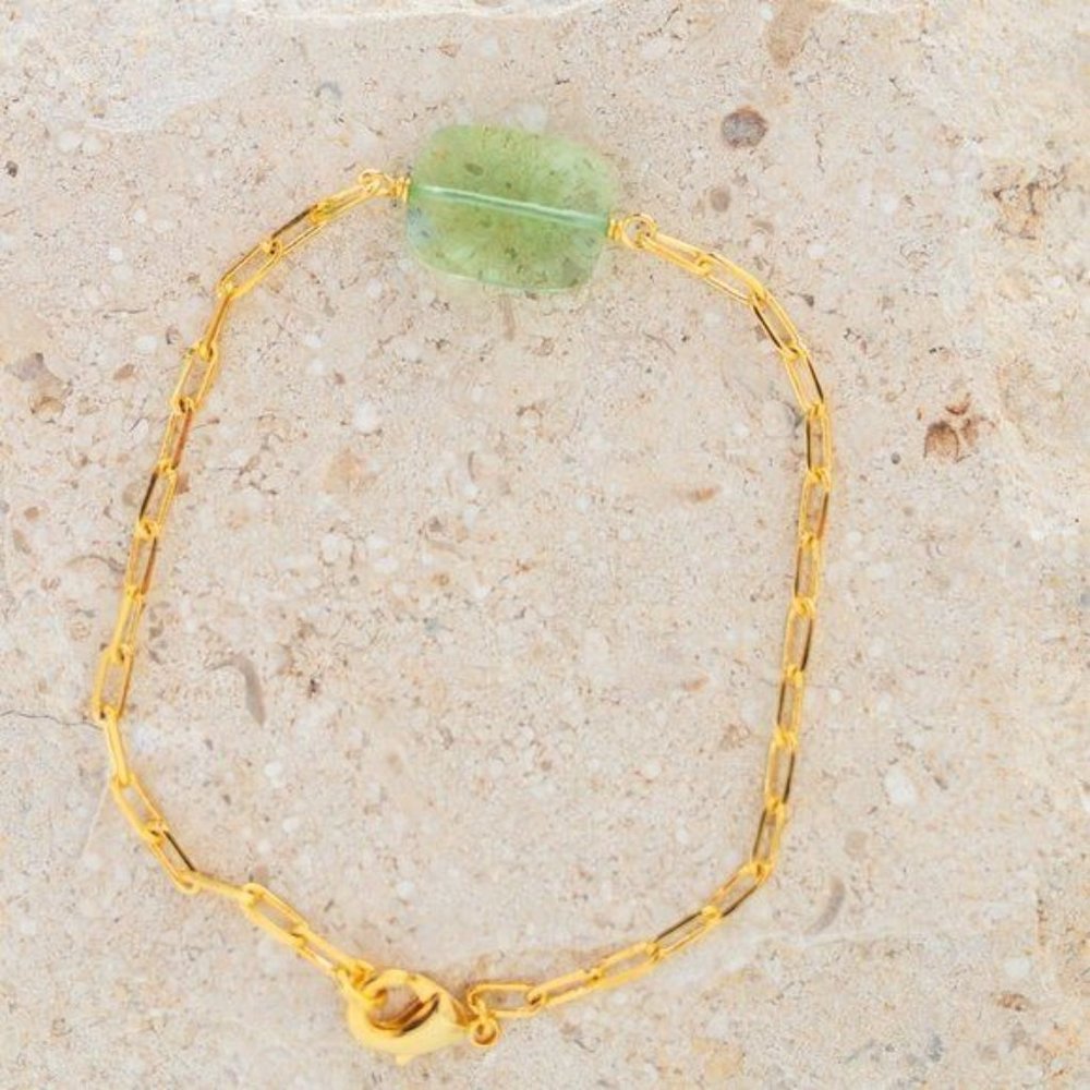 GORGEOUS Green Amethyst Gemstone Bracelet Gold Paperclip Chain Statement Jewelry